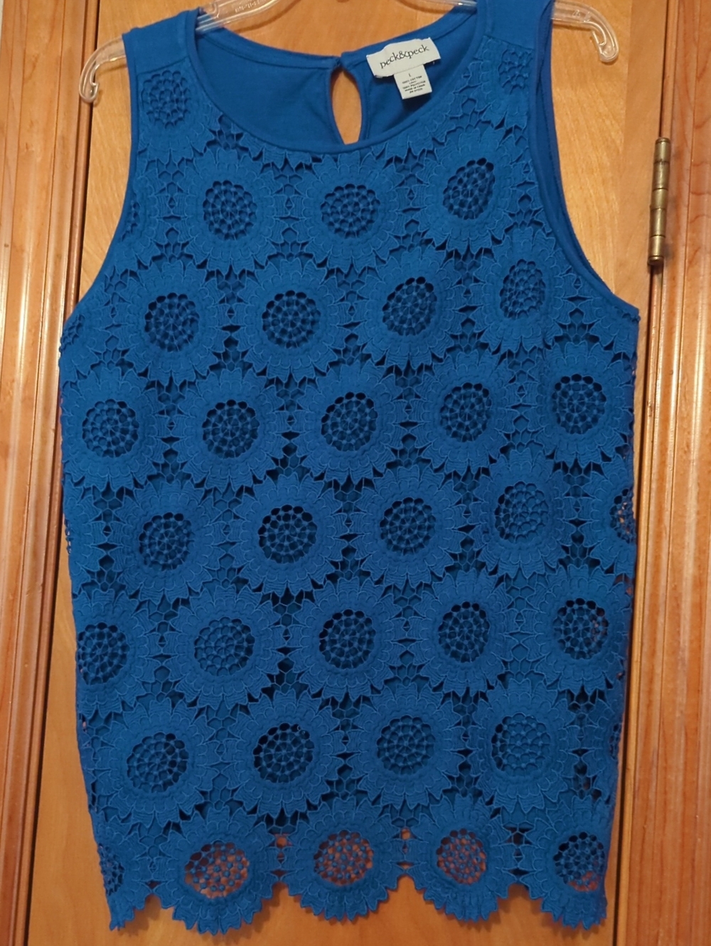 Peck&Peck Crochet Lace Tank Top in Royal Blue Size Large